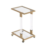 Golden Side Table, Acrylic Sofa Table, Glass Top C Shape Square Table with Metal Base for Living W82153574