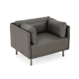 39" Vintage Grey Faux Leather Lounge Chair with Polyester and PU Leather Upholstery, Solid Wood N767P208310D