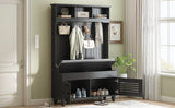 U-Can 5-in-1 Entryway Bench with Shutter-shaped doors, Coat Rack, Cushion and 4 Sturdy Hooks, 47.2'' WF311556AAB