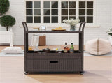 Handwoven PE Rattan Outdoor Bar with Tempered Glass Top & Drawer, 4 Wheels with Brakes Serving 78530937