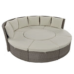 ZUN Patio 5-Piece Round Rattan Sectional Sofa Set All-Weather PE Wicker Sunbed Daybed with Round 26915736