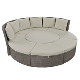 ZUN Patio 5-Piece Round Rattan Sectional Sofa Set All-Weather PE Wicker Sunbed Daybed with Round 26915736