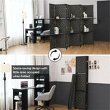 Foldable Room Screen with Storage Shelves - 106.5"x71" Max Size, Hand-Woven Fiber & Poplar Wood 10322052