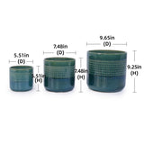 Set of 3 Grid Ceramic Flowerpot, Modern Planter for Patio, Garden, Windowsill - Blue Green W3273P322259