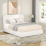 Liv Queen Size Ivory Boucle Upholstered Platform Bed with Patented 4 Drawers Storage, Curved B083140464