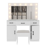 Vanity Desk Set with Large Lighted Mirror Powre Outlet, Glass Top Makeup Vanity with 3 Drawers 65123540