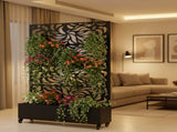 70.87" H 46.06" W Leaf Pattern Privacy Screen with Planter Box, Black Metal Freestanding W5251P462488