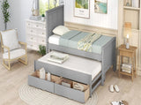 Twin Size Platform Bed with Trundle and Drawers, Gray WF298815AAE