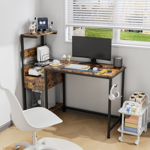 ZUN Computer Desk with Power Outlet & Storage Shelves, Study Writing Table with USB Ports Charging W578P191951