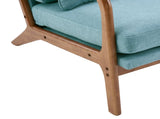 High Back Solid Wood Armrest Backrest Iron Frame Linen Indoor Leisure Chair Teal 72413799