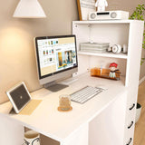 White Computer Desk with 4-in-1 Socket, the Desk with 3 Slide Drawers and 4 Storage Levels, the 04862487