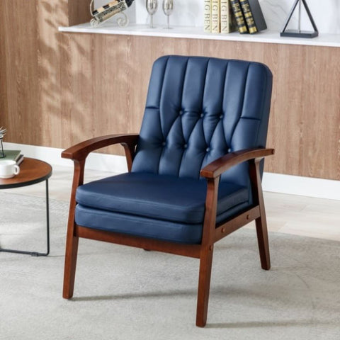 ZUN Mid Century Single Armchair Sofa Accent Chair Retro Modern Solid Wood Armrest Accent Chair, Fabric W117082330