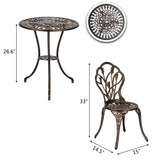 ZUN European Style Cast Aluminum Outdoor 3 Piece Tulip Bistro Set of Table and Chairs Bronze 34751352