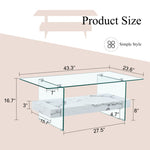 ZUN 43.3 Inch Modern Two-Tier Coffee Table - An Elegant Combination of Clear Glass and White Marble W2920P226070