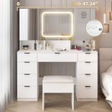 Large Vanity Table Set with 3 Opening Mirrors and LED Lights, Vanity Table with Full Storage Behind 92358029
