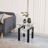 Tempered Transparent Glass End Table, 2-Layers Small Table with Storage, Living Room Side Table W1718128632