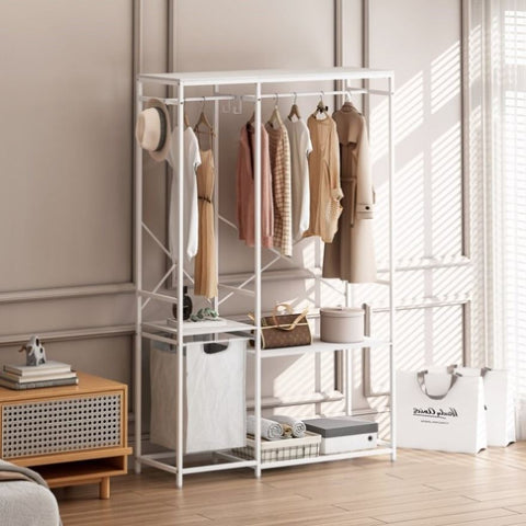 ZUN Portable Wardrobe Clothes Rack, Freestanding Clothing Rack with Bottom Mesh Storage Rack, 37325947