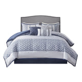 7 Piece Jacquard Comforter Set Navy Cal King B03597210