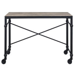 ZUN Rustic Oak and Black Writing Desk with Wheels B062P184534