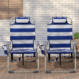 63*70*99cm Heightened Oxford Cloth Silver White Aluminum Tube Bearing 100kg Beach Chair Blue Stripes 53561346