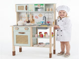 Green wooden children's play kitchen, interactive light/sound stove, with microwave/oven/blackboard 57607355