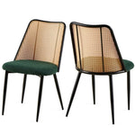 ZUN Green Rattan Dining Chairs Set of 2,Boucle Chairs with Natural Cane Back, Upholstered Dining Room W1164P218678