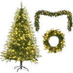 ZUN 6FT Pre-Lit Aspen Fir Artificial Christmas Tree with Wreath & Garland,Grass Green Xmas Tree with 380 21108822