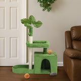 36in Cat Tree with Leaves, Multi-level Cat Tower with Cat Scratching Post, Cozy Cat Condo, Padded 31989502