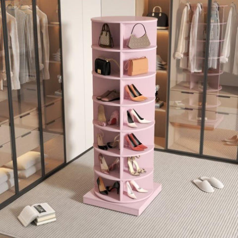 ZUN new 360 pink rotating shoe cabinet with 7 layers can accommodate up to 28 Paris shoes W1320P156772