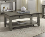Coffee and Antique Gray Finish 1pc Cocktail Table with Casters 2 Drawers Bottom Shelf Wooden Living B011P175707