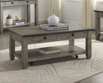 ZUN Coffee and Antique Gray Finish 1pc Cocktail Table with Casters 2 Drawers Bottom Shelf Wooden Living B011P175707