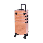 ZUN 4-in-1 Draw-bar Style Interchangeable Aluminum Rolling Makeup Case-Rose Gold 70986434