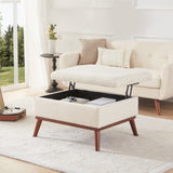 ZUN Beige Large Ottoman with Storage, 31.5-inch Mid Century Modern Rectangle Coffee Table with Lid T2694P193503