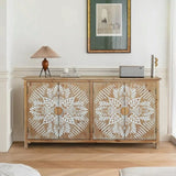 60"Wood Accent Cabinet with 4 Doors, Brown and antique white Modern Pantry Wood Buffet W2295P306897