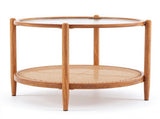 2-Tier Round Coffee Table, Water Ripple Glass Top, PE Rattan & Iron Frame, 74133085