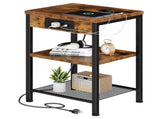 15.7" Small Side Table with Charging Station, End Table with Outlets & USB Ports, 3-Tier Adjustable 32843490