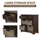 Rustic Storage Cabinet with Two Drawers and Four Classic Rattan Basket for Dining Room/Living Room 43293807