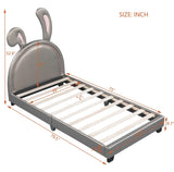 Twin Size Upholstered Leather Platform Bed with Rabbit Ornament, Gray WF299137AAE