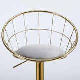 Grey velvet bar chair, pure gold plated, unique design,360 degree rotation, adjustable W117065088