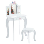 ZUN Kids Vanity Table and Chair Set, 2-in-1 Girls Vanity with Tri-Folding Mirror & 3-Color LED Lights, 1 82572656