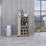 ZUN Fargo Bar Cart with Cabinet, 6 Built-in Wine Rack and Casters B200P188865