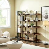 ZUN [VIDEO] 5 Tier Bookcase Home Office Open Bookshelf, Vintage Industrial Style Shelf with Metal Frame, 93102675