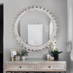 ZUN Vintage 34'' x 34'' Wood Round Hanging Gear Shape Heavy Decorative Mirror For Bathroom Living Room W1445P171995