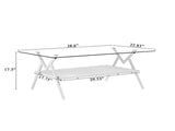 Rectangle Coffee Table with Tempered Glass top and White Metal Legs, Modern Table for Living Room , W241142561