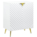 ZUN White High Gloss and Gold Console Table with Shelf B062P189208