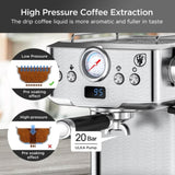 20 Bar Professional Espresso Machine with Milk Frother, Single & Double Shot, ESE Pod Compatible, W1002P292436