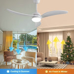 ZUN 52 Inch Indoor Ceiling Fan With Dimmable Led Light 3 Solid Wood Blades Remote Control Reversible DC W882P147251