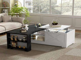 U-Can Farmhouse Lift Top Coffee Table With Barn Doors, Wood Rectangle Center Table With Large Hidden N724P351732K