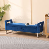 67.91"Wide Velvet Storage Soft Bench with Armrests for Living Room, Entryway and Bedroom. Navy W3118P272640