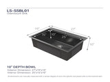 Stainless Steel Kitchen Sink, 27x19 Single Bowl, Overmount Handmade Sink in Black, with US 00233658